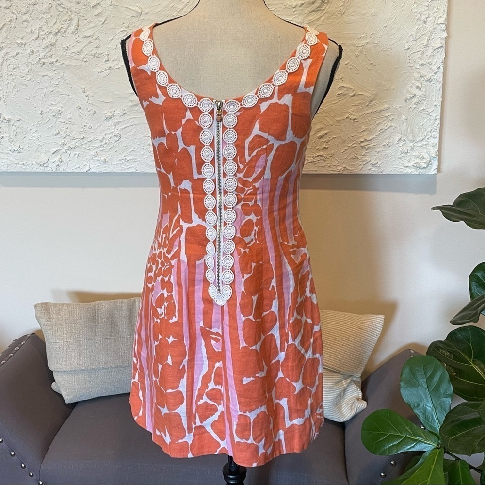 Lilly Pulitzer Target Women's Giraffe Print Linen Orange Pink Shift Dress Sz 2 - Picture 3 of 10